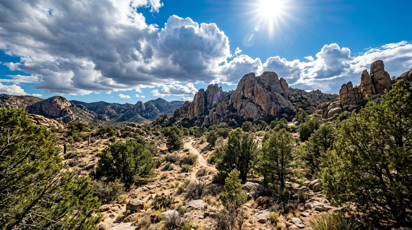Prescott Arizona high desert landscape with dramatic clouds and juniper trees