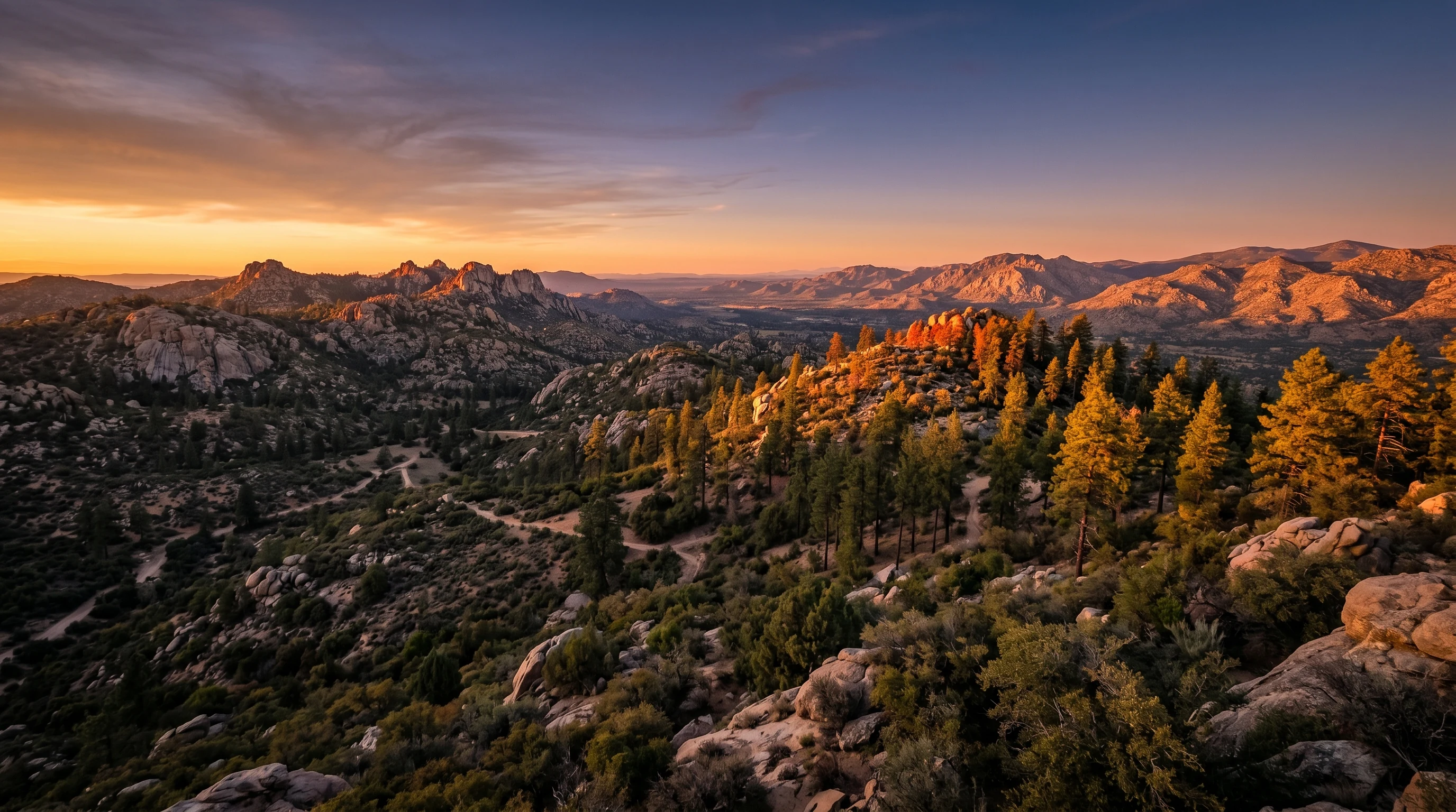 Prescott Arizona at sunset with cool desert evening setting in