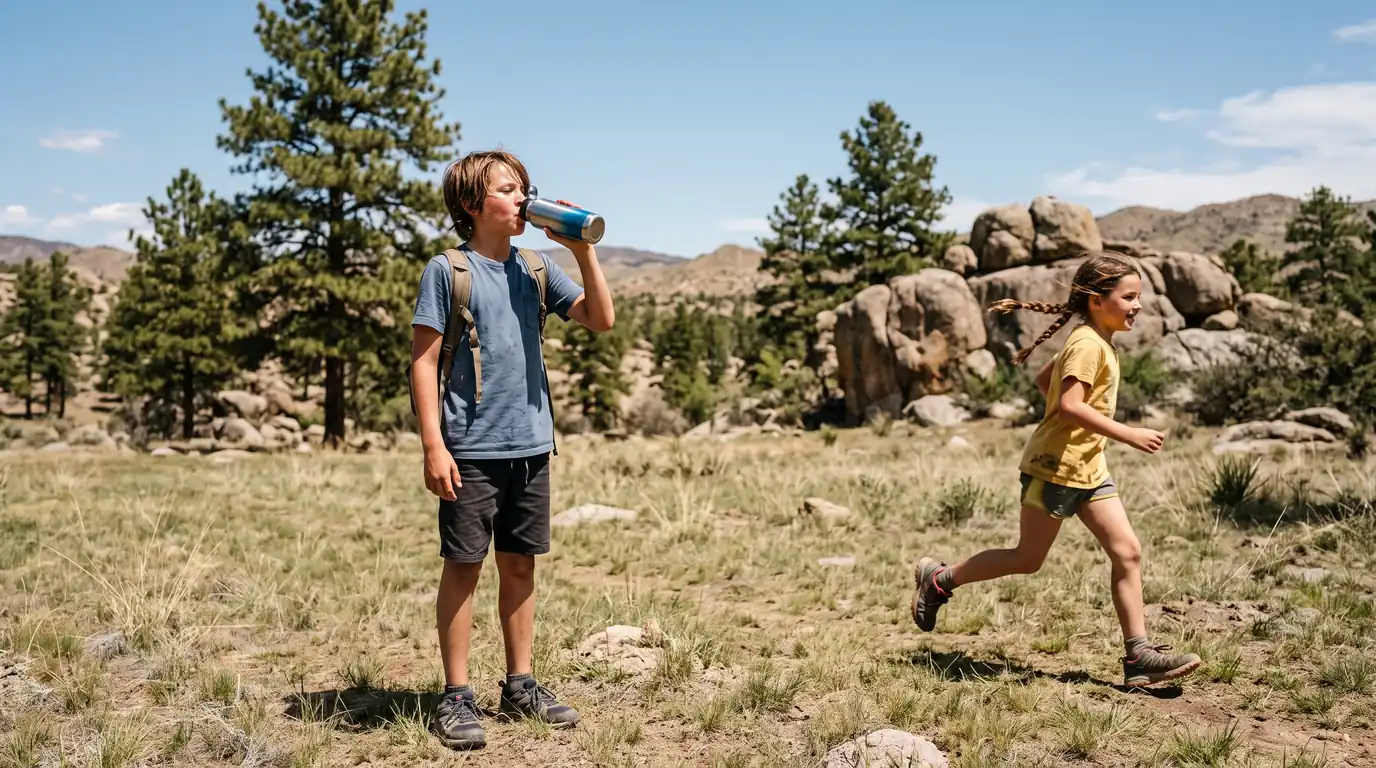 Two children playing outdoors in bright Arizona high desert sunshine
