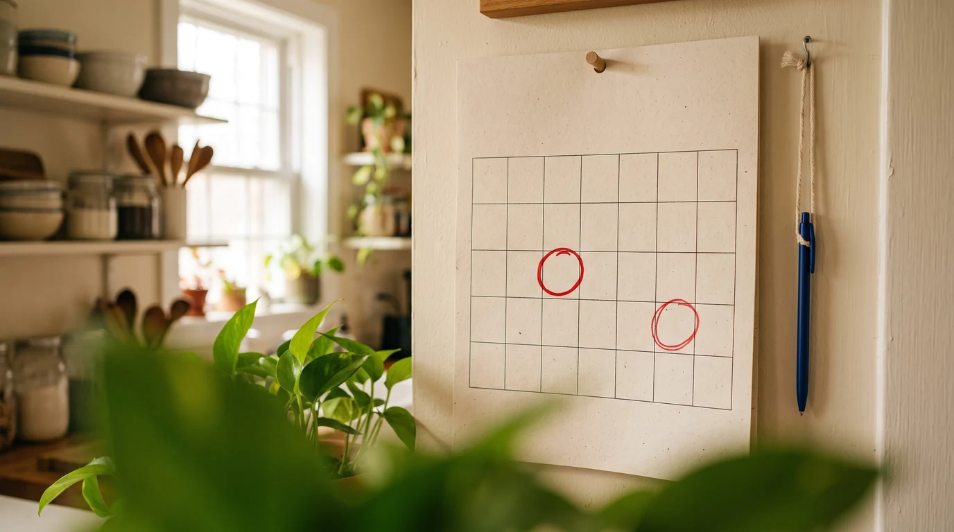 A wall calendar with enrollment dates circled in red