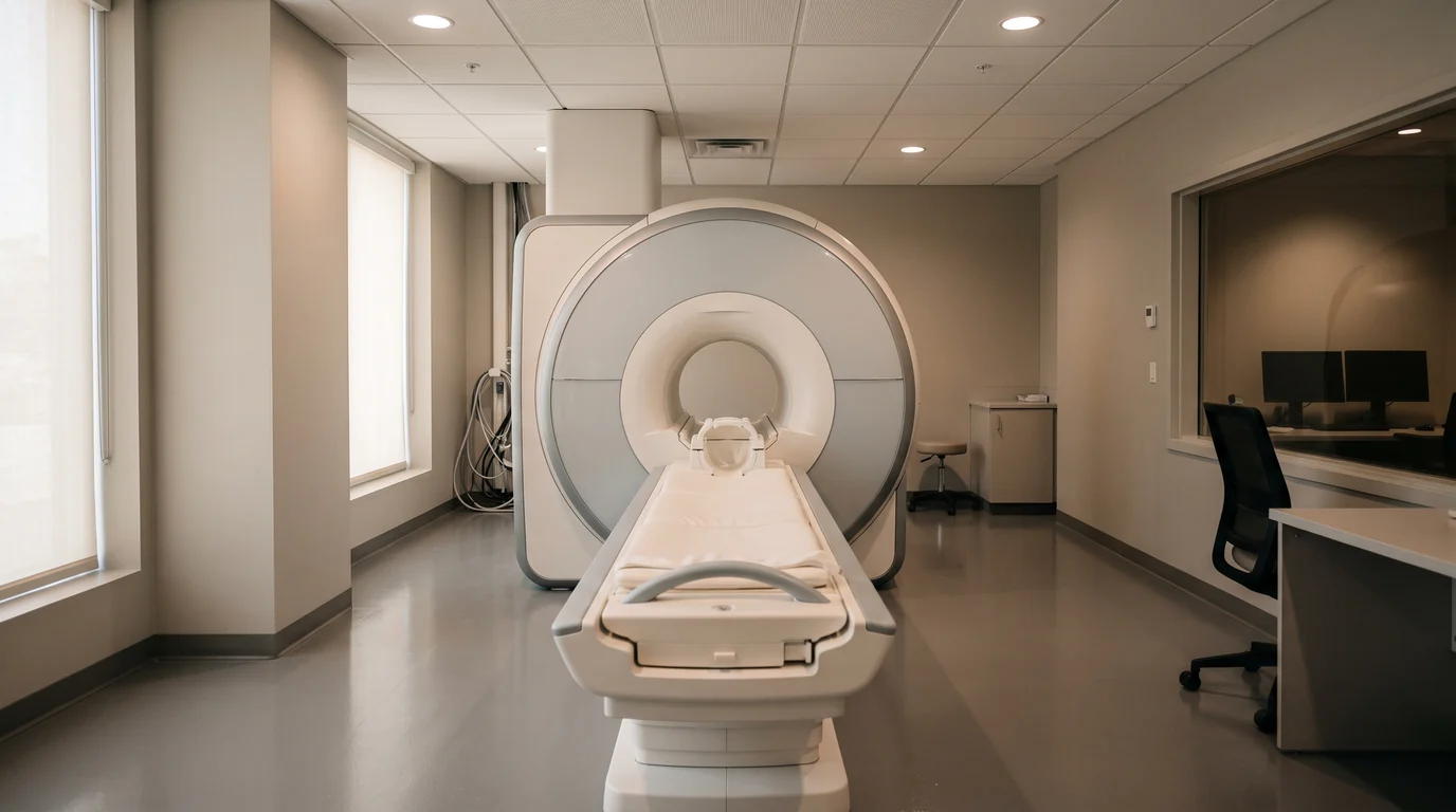 A clean, empty modern medical imaging room