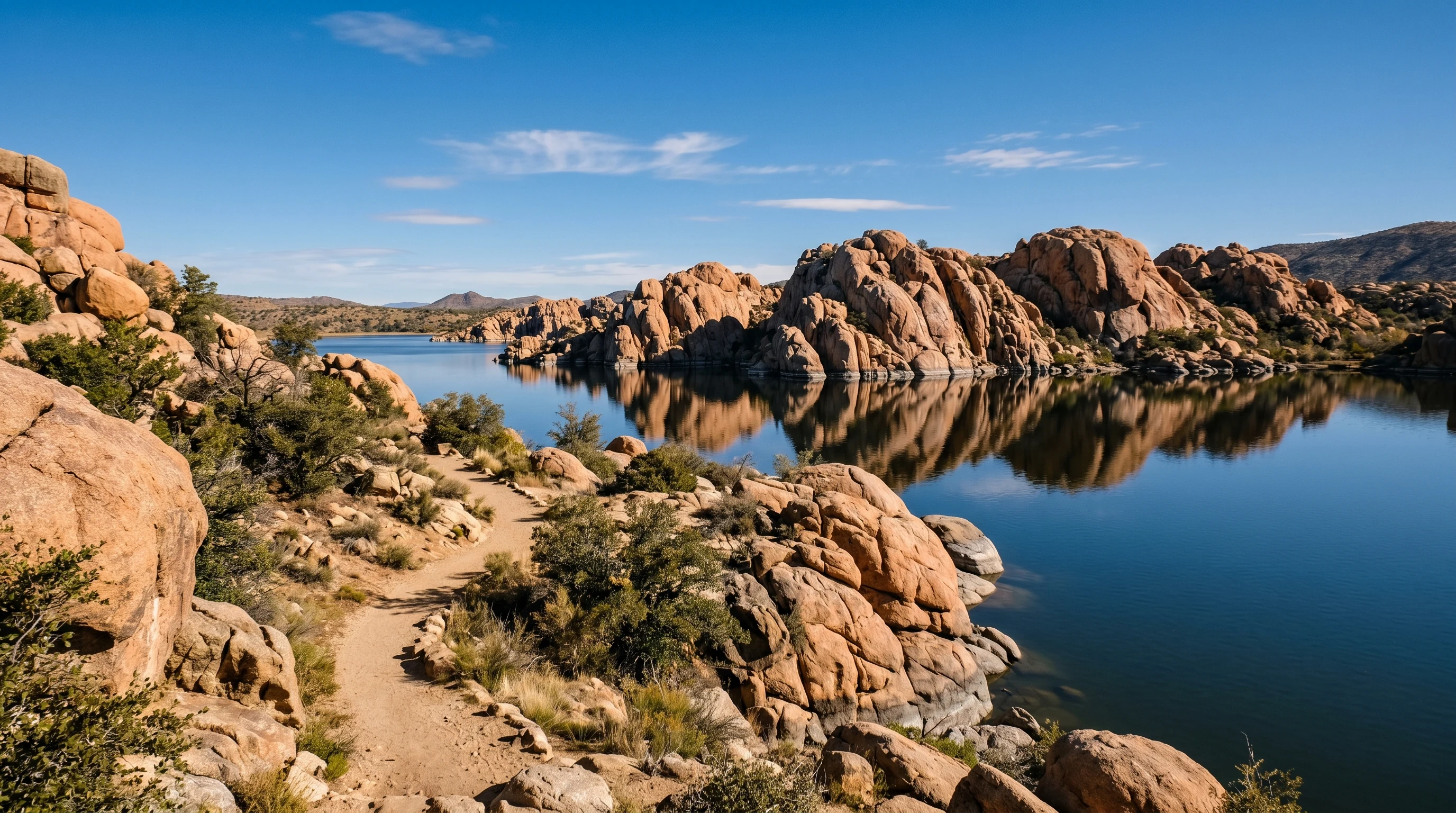 Watson Lake Loop trail with Granite Dells boulder formations near Prescott Arizona