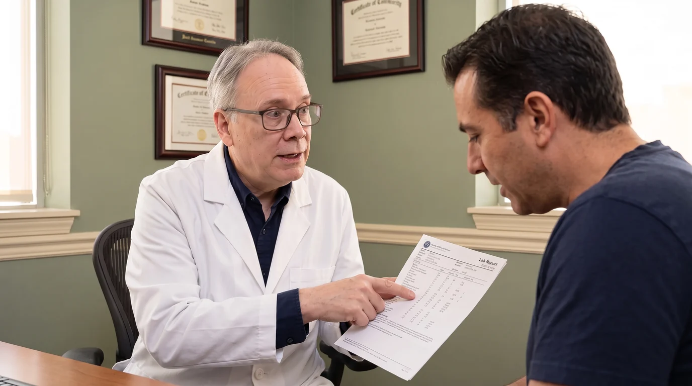 Dr. Rice going over lab results with a patient