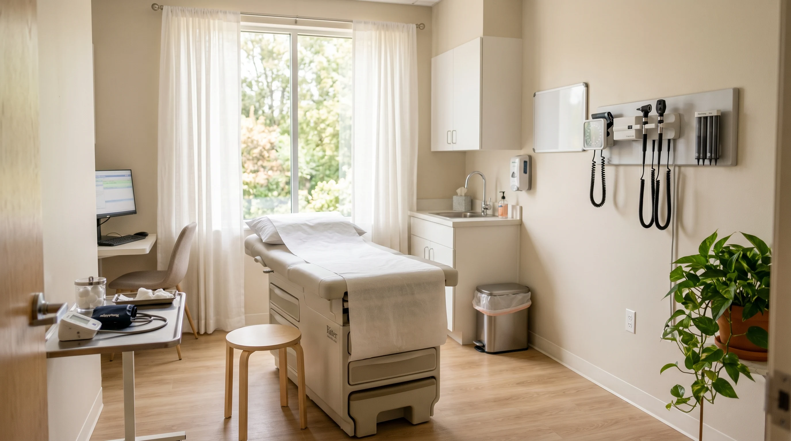 A clean, welcoming primary care exam room ready for the next patient