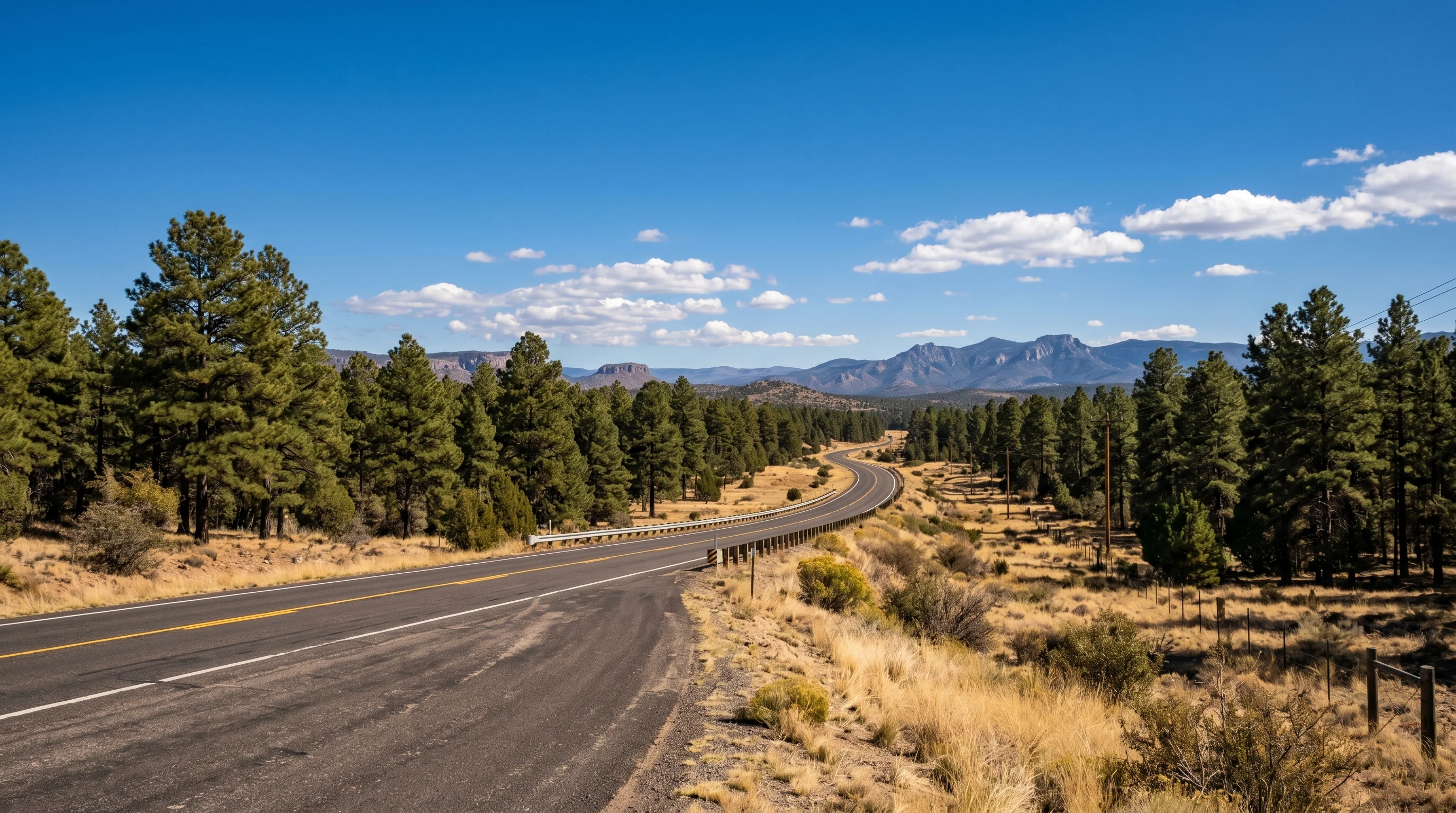 Highway 89 winding through Prescott National Forest near Paulden